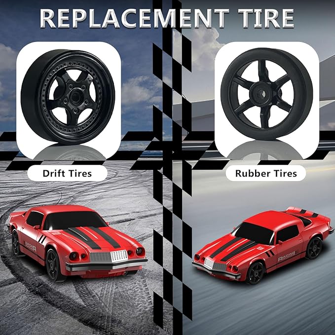 RC Drift Car 1:24 Remote Control Car 4WD 15KM/H High Speed Racing Sport Car with LED Lights RC Cars Toy Cars for Kids Boys Girls Adults Gifts Birthday Christmas Rechargeable Batteries