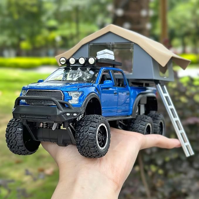 Toy Trucks for Boys Age 4-7,Trucks for Kids F150 Diecast Truck,Model F150 Pickup Truck with Sightseeing Cabin,Pull Back Cars with Light and Sound,Trucks for Kids Ages 4-8（Blue）
