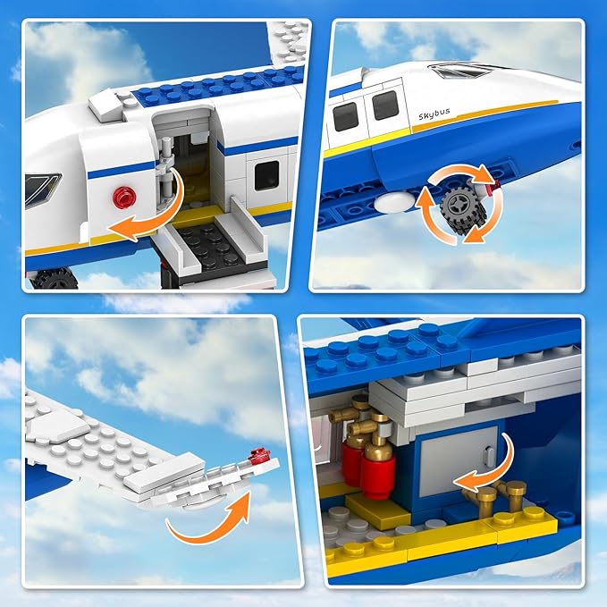 City Passenger Airplane Building Set,516 PCS STEM 6 in 1 Airport Passenger Plane Building Block Toy with Baggage Truck, Shuttle Bus, Christmas Birthday Gifts for Adults Boys Girls Age 6-12+
