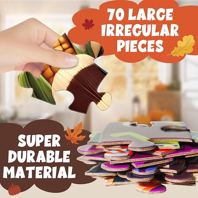 Thanskgiving Floor Puzzles for Kids Age 4-8, 70pcs Large Thanksgiving Jigsaw Puzzle for Kids 4-8 | Educational and Fun Fall Gifts for Kids