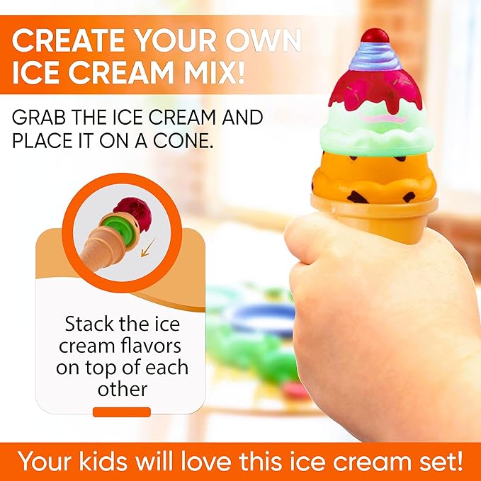 FUNERICA Play Food Goodies Set - Features Cutting Pizza, Ice Cream, Toy Birthday Cake, Fries, Dessert – Pretend Kitchen Toys for Toddlers, Boys, Girls