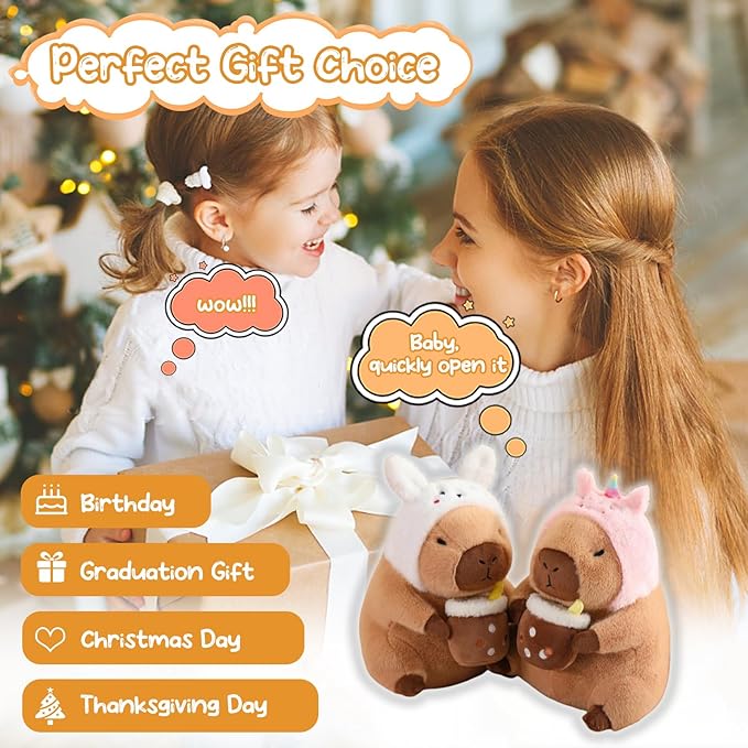 Capybara Plush Pillow Kawaii Soft Stuffed Animals Toy with Unicorn Hood Cute Capibara Plushie Gifts for Kids Girls Boys Birthday Valentine Room Decor 11 Inch