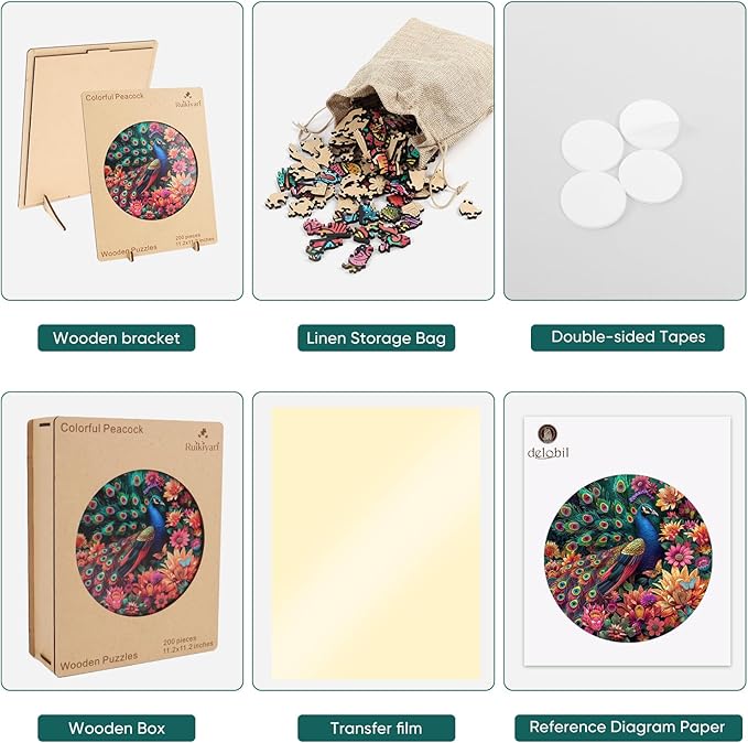 Colorful Peacock 200 Pieces Wooden Jigsaw Puzzles for Adults Unique Irregular Shape Fun Challenging Bird Puzzles for Kids and Couples on Birthday,Children’s Day,Christmas11.2 x11.2