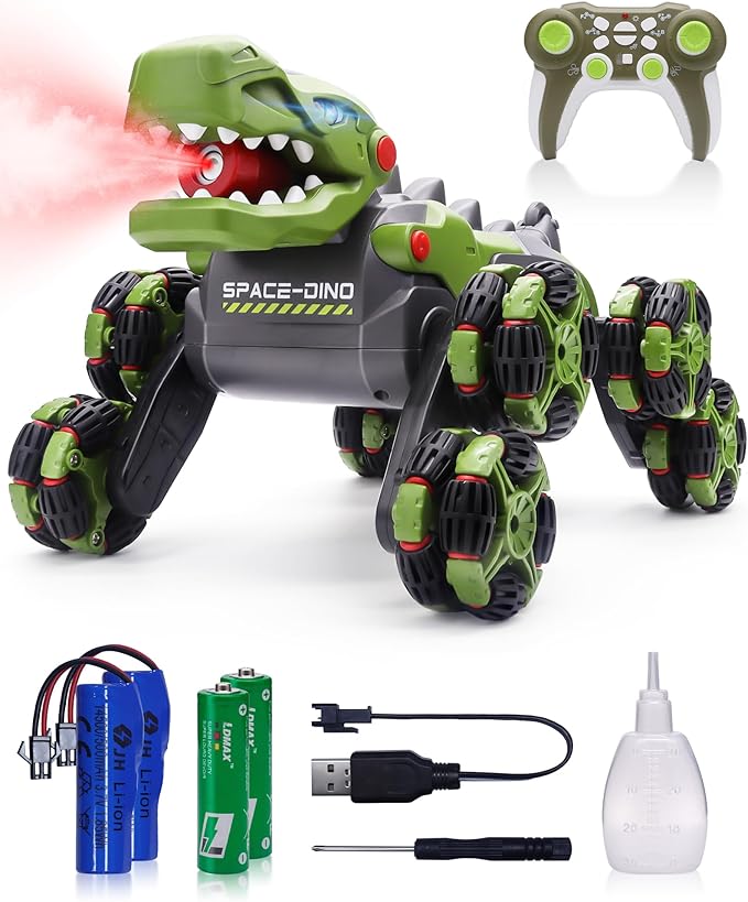 Remote Control RC Car Dinosaur Toys : RC Car Dinosaur Change with Spray for Boys 7 8 12, 2.4 GHz Monster Truck Stunt Vehicle, Remote Control Toys Gifts for Kids,Green