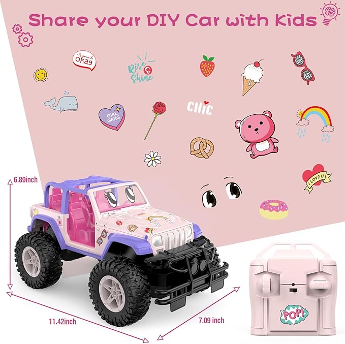 NQD Pink RC Cars 1:16 Scale with DIY Sticker, Remote Control Car for Girls, 80 Min Play 2.4Ghz Jeep RC Trucks,Little Girl Toys Gifts, Pink-Purple