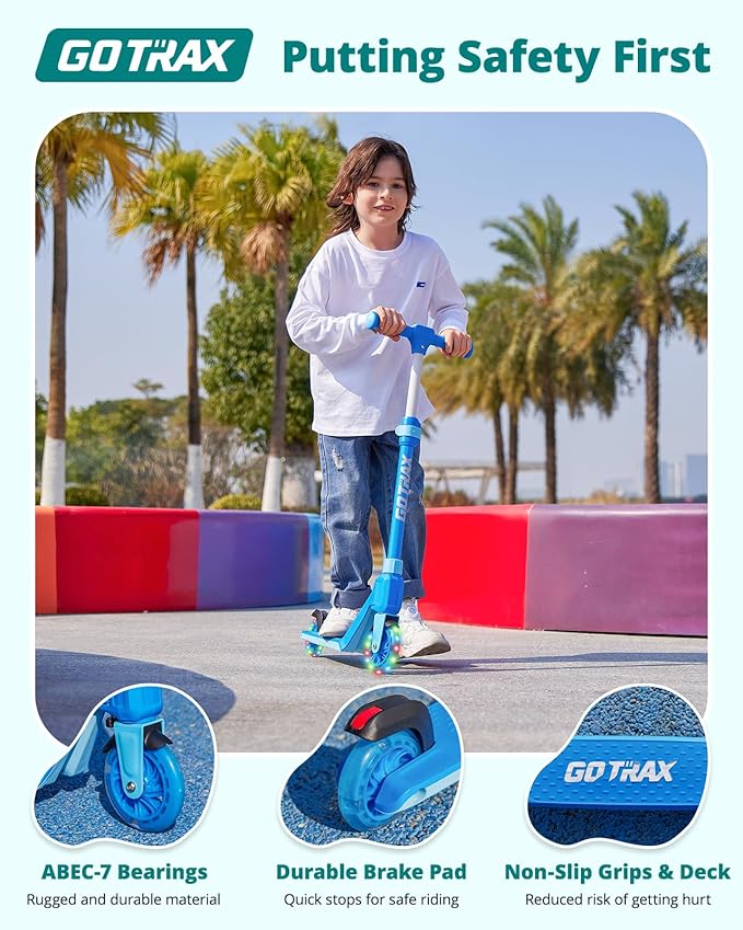 Gotrax K03 Kick Scooter for Kids, 5" LED RGB Lighted Wheels, 4.6 Lbs Lightweight and One-Click Detachable Design, Height Adjustable Handlebars, Anti-Slip Deck and Max Load 110 Lbs for Boy&Girl Age 3+