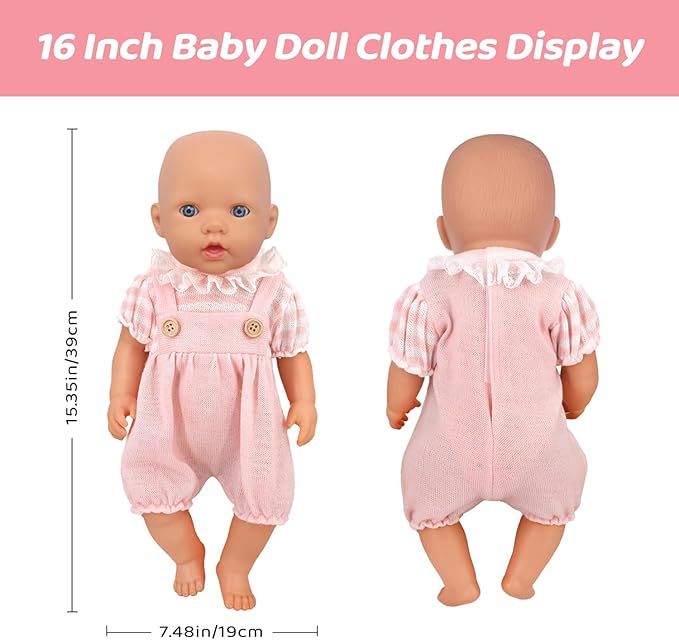 UNICORN ELEMENT 6 Sets 14-18 Inch Baby Doll Clothes, 16 Inch Doll Outfit for 43cm Reborn Dolls, Total 15 Pcs Onesies Doll Clothes and Accessories for 18 Inch Girl Dolls