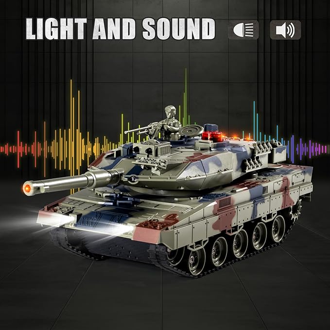 1/24 RC Tank, Remote Control Ger Leopard II Army Model Tank with Sound Effects, Lights and Smoke, 2.4G Military Model Toy for Kids, Perfect Birthday for Boys 6+ Years Old
