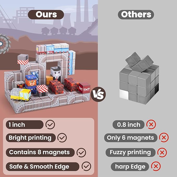 GEVINST Magnetic Blocks for Kids Ages 4-12, 1" Magnet Blocks Toys Train Tracks Set, Magnetic Cubes STEM Sensory Toys for 3+ Year Old Boys & Girls Christmas Birthday Gifts