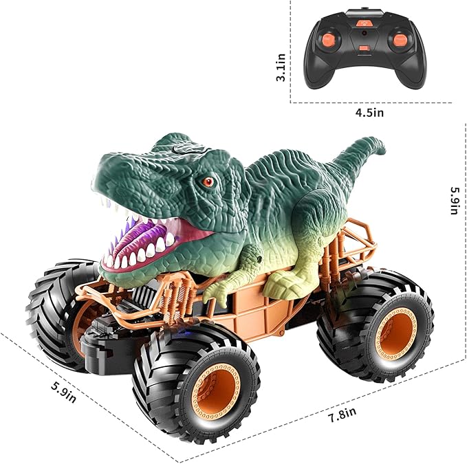 Bennol Remote Control Dinosaur Car, 2.4Ghz RC Truck for Toddlers, Electric Hobby RC Car Toys with Light & Sound Spray Birthday Gift for 3 4 5 6 7 8 Year olds Kids Boys Girl