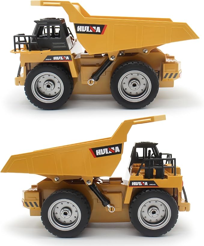 fisca Remote Control Dump Truck 2.4Ghz 4WD RC Truck 6 Channel Mine Construction Vehicle Toy Machine Model with LED Light and Metal Cab for Kids
