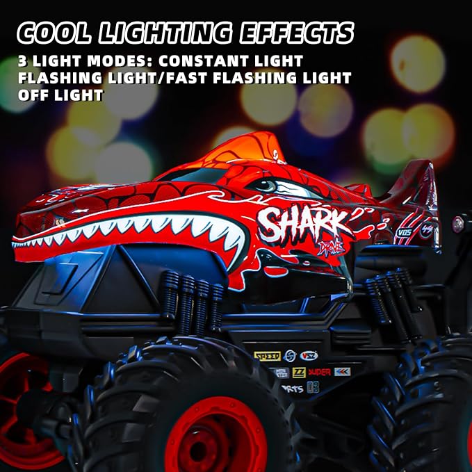 Remote Control Monster Truck Toys, 1:20 Scale RC Shark Monster Trucks with Light & Music, 2.4Ghz Remote Control Car Boys 4-7 & 8-12, Remote Control Truck with 360° Spin Walk Upright & Drift