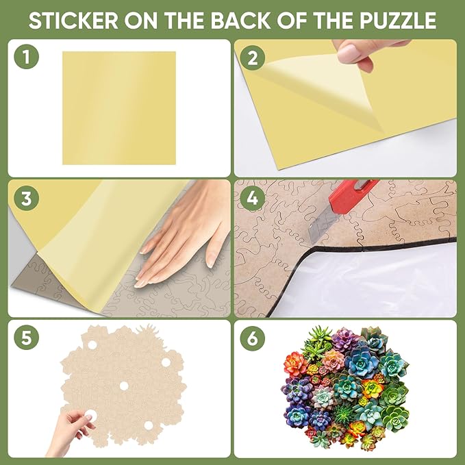 Succulent Wooden Puzzles for Adults, 500 Piece Unique Shaped Wood Jigsaw Puzzles for Adults and Kids, Fun Challenging Puzzles Family Game Gift, Medium 16.9'' x 16.5''