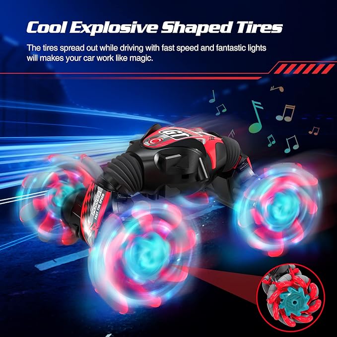 RC Stunt Car for Kids With Remote Control and Music - Double Sided 360 Degree Spins and Flips, Gesture Sensing - for 8-15 Years Boys and Girls, Birthday Gift