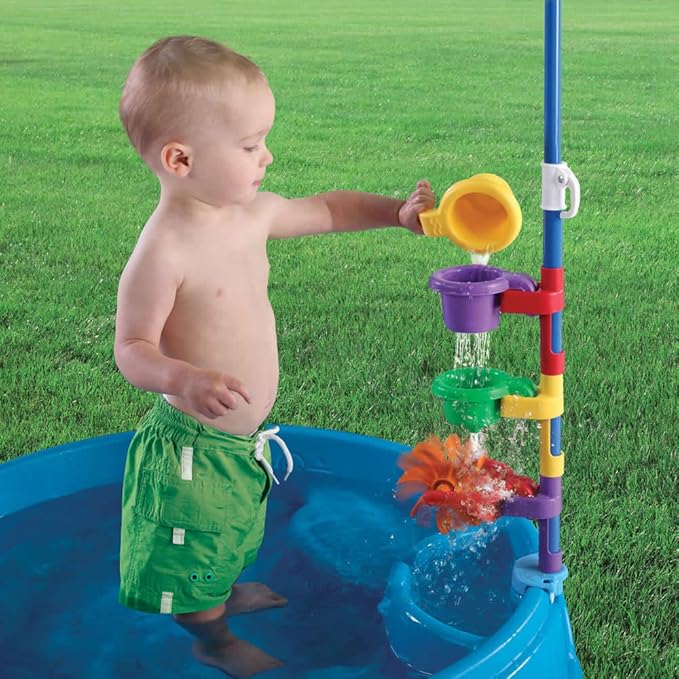 Step2 Play & Shade Pool, Kids Activity Pool with Umbrella, Summer Outdoor Toys, 7 Piece Toy Accessories, For Toddlers 2+ Years Old