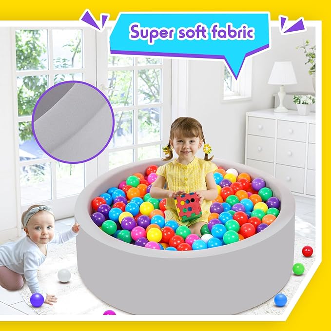 Foam Ball Pit for Toddlers with 200 Balls, Large Baby Ball Pit for Babies with Soft Memory Sponge, Indoor Outdoor Baby Playpen, Kids Play Ball Pool, Gift Toys for Infants Boys and Girls