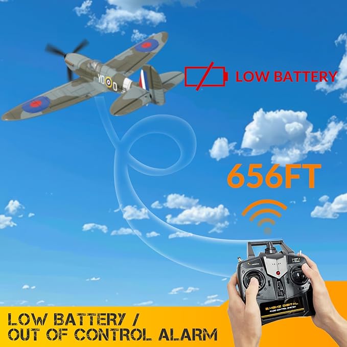 VOLANTEXRC RC Plane, 4 Channel Remote Control Airplane Fighter Spitfire RTF with Aileron, Gyro, Aerobatics & 3 Modes Easy to Fly, Hobby Radio Controlled Aircraft for Beginners, Kids & Adults (Blue)