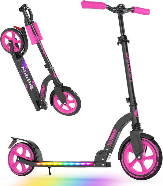 BELEEV V8 Scooters for Kids Ages 6+ with Light-Up Deck, 2 Wheel Folding Scooter for Adults Teens, 4 Adjustable Height, Lightweight Sport Commuter Scooter, Sturdy Frame, Max Load 220 lbs