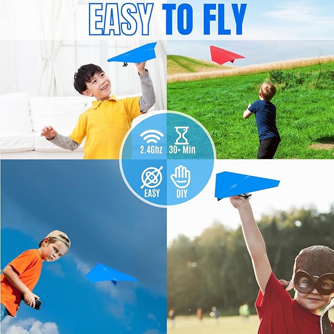 RC Paper Plane, Remote Control DIY Airplane Kit with Colored Paper, Super Easy Fly Toy for Kids STEM KIT (Birdy-X 2.0)
