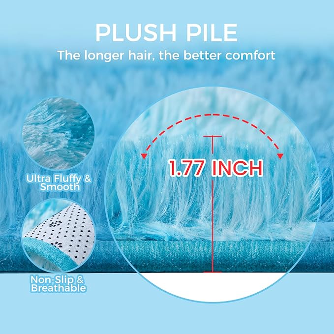 Ultra Soft Rug for Living Room, 4X5.8 Fluffy Shag Area Rug for Bedroom, Modern Shaggy Carpets Fuzzy Rug for Teens Dorm Nursery Home Decor Aesthetic, Upgrade Anti-Skid Durable, Tie-Dyed Blue