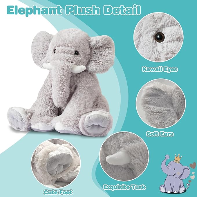 18in Elephant Stuffed Animals,Soft Elephant Plushies Toys Doll Cute Elephant Plush Toys Huggable Gifts for Boys Girls