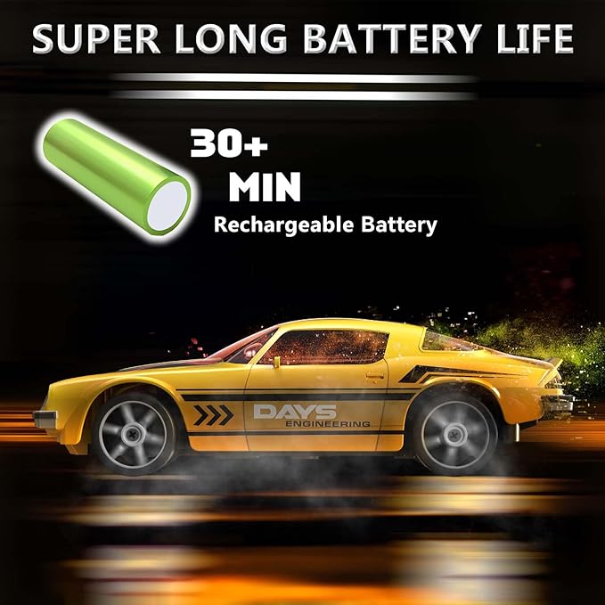 RC Drift Car 1:24 Remote Control Car 4WD 15KM/H High Speed Racing Sport Car with LED Lights RC Cars Toy Cars for Kids Boys Girls Adults Gifts Birthday Christmas Rechargeable Batteries