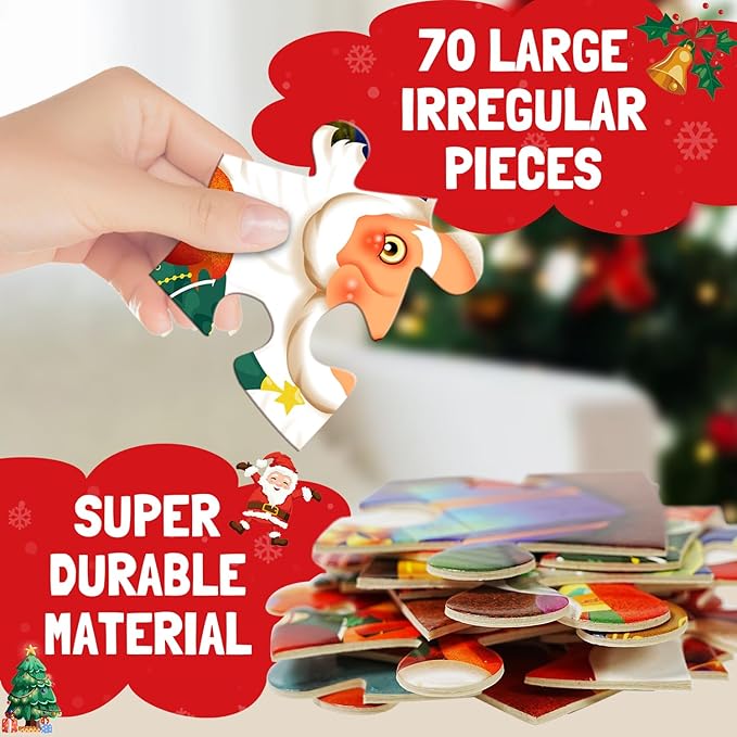 Christmas Floor Puzzles for Kids Age 4-8 & 8-10, 70Pcs Large Jigsaw Puzzles, Learn Educational Toys - Xmas Gifts for Boys & Girls