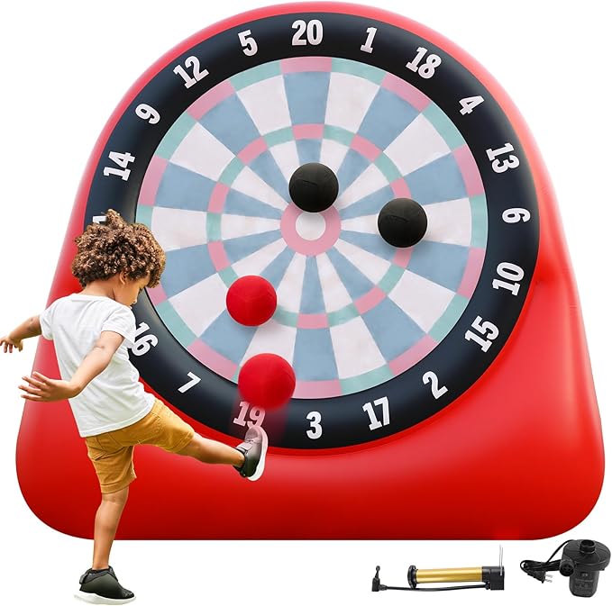 Inflatable Soccer Dart Board Giant Kick Dart Games Outdoor Backyard Games 6ft Big Kick Darts Game Inflatable for Kids Adults Family with 4 Kick Balls & Air Pump Large Carnival Games Dartboard