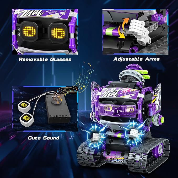Robot Building Toy with LED Eyes & Sound, App Remote Controlled STEM Rechargeable Robotics Building Set 458 PCS, 3 in 1 RC Tech Building Block Kit Gift for Kids Boys Girls 6 7 8 9 10 11 12+