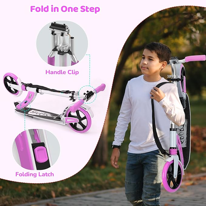 TONBUX Kick Scooter for Ages 6+, Dual Suspension Kids Scooter with Lightweight Aluminum Frame, Adjustable Handlebar Scooters for Kids, Teens and Adults
