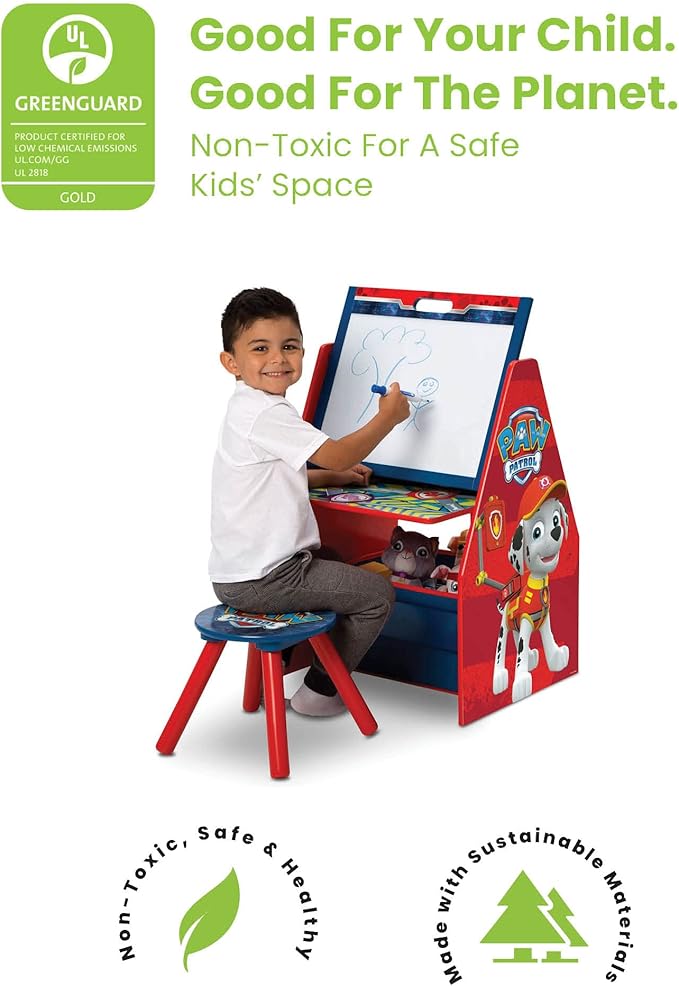 Delta Children Deluxe Kids Art Table | Easel, Desk, Stool, Toy Organizer, Nick Jr. PAW Patrol