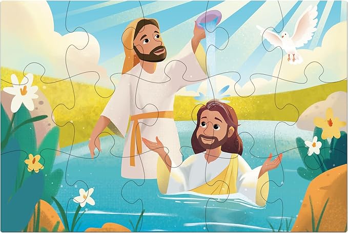 Bible Themed 4-in-1 Wooden Jigsaw Puzzles in Box, 15 Piece Each, Christian Religious Nativity Toys for Kids, Easter Christmas Puzzle for Kids (New Testament)