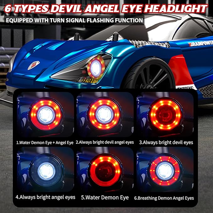 RC Drift Car Full Proportional RTR Remote Control1/16 Scale 38KM/H Fast 4WD RC Car 2.4Ghz with 6 Modes of Light 2Pcs Rechargeable Batteries Racing for Boys and Adults Gift