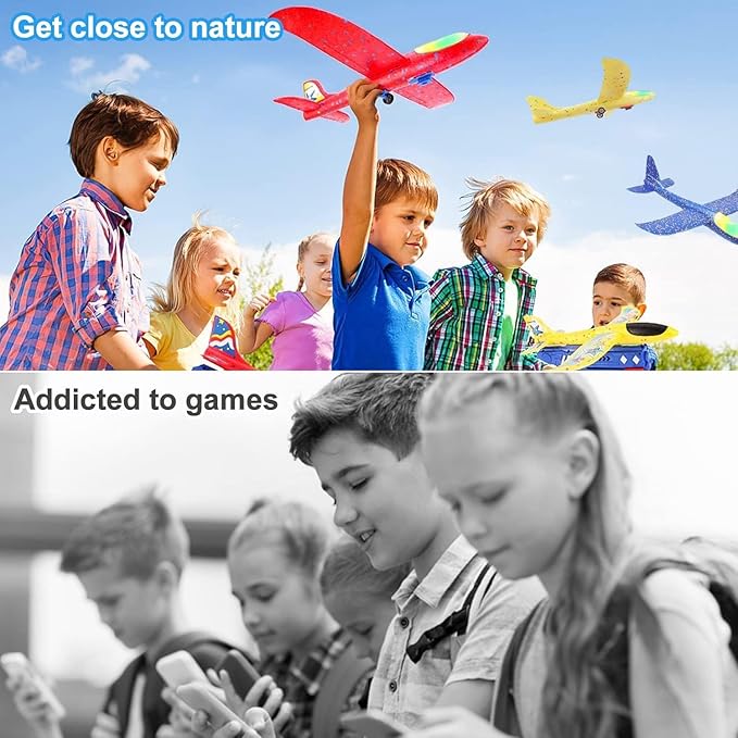 3 Pack Airplane Launcher Toy Kids, Led Foam Glider Fighters Outdoor Toys, 3 Flight Mode Foam Flying Toy 4 5 6 7 8 9-13 Year Old Boys Girls Birthday Gifts