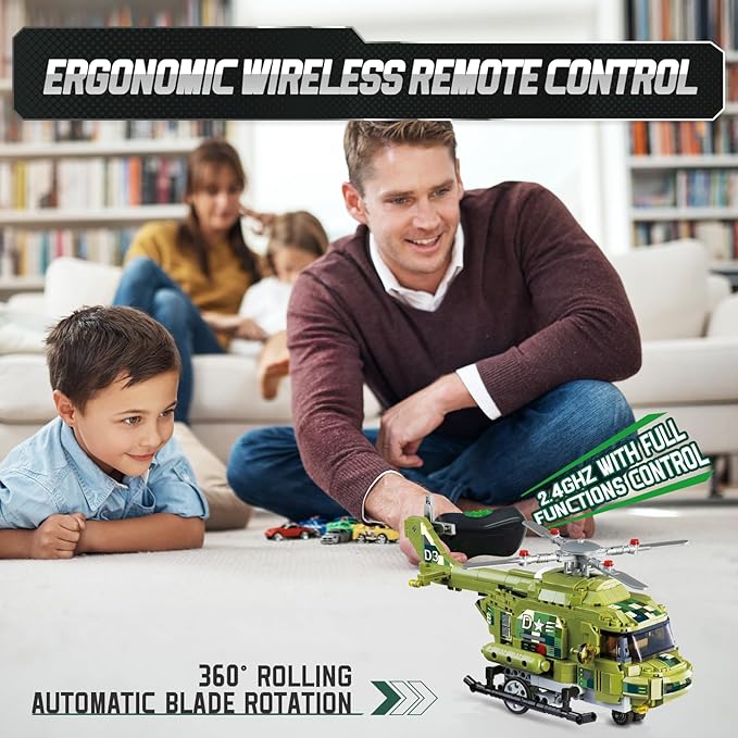 Wise Blocks 676 Pcs Building Blocks Remote Control Car, Building Toys for Boys Age 8-12, STEM Toys Construction Sets, RC Cars Boy Toys Birthday Gifts for Kids Age 8+, RC Military Helicopter