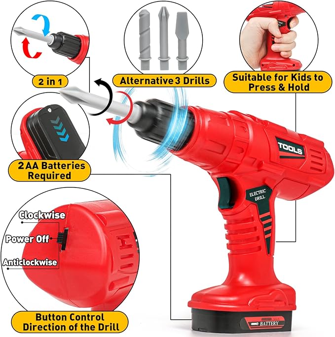 Kids Tool Set - 50Pcs Toddler Tool Set Age 3-5 Construction Toys with Tool Box & Electronic Toy Drill Pretend Play Dress Up Toddler Boys Toys 4-6 Birthday Gifts for 3 4 5 6 7 Year Old Boy Girl