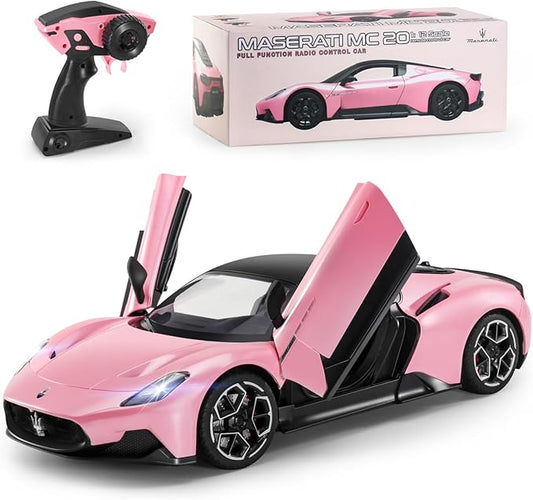 MIEBELY Maserati Remote Control Car, Openable Door 1:12 Scale Rc Toy Car 7.4V 900mAh Licensed 12Km/h Fast Rc Cars with Led Light 2.4Ghz Model Car for Adults Boys Girls Birthday Ideas Gift (Pink)