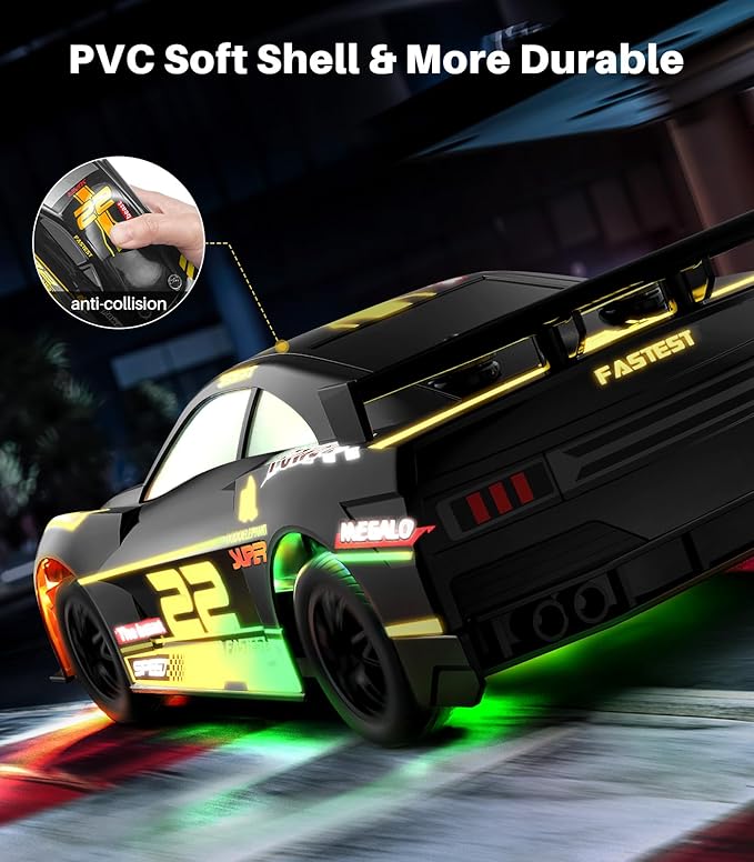 RC Car 1:24 Scale, 4WD High-Speed Remote Control Car with LED Lights, 2.4GHz Non-Disruptive, Rechargeable Batteries, 360° Drifting, PVC Shell, Ideal Birthday for Kids