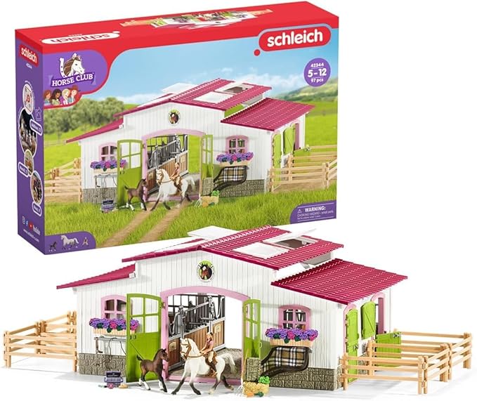 Schleich Horse Club - 97PC Riding Center Horse Toy Playset with Rider, 2 Horses, Barn and Farm Figurine Accessories for Girls and Boys - Interactive Play Figures - Realistic Kids Toys Ages 5+ - 42344