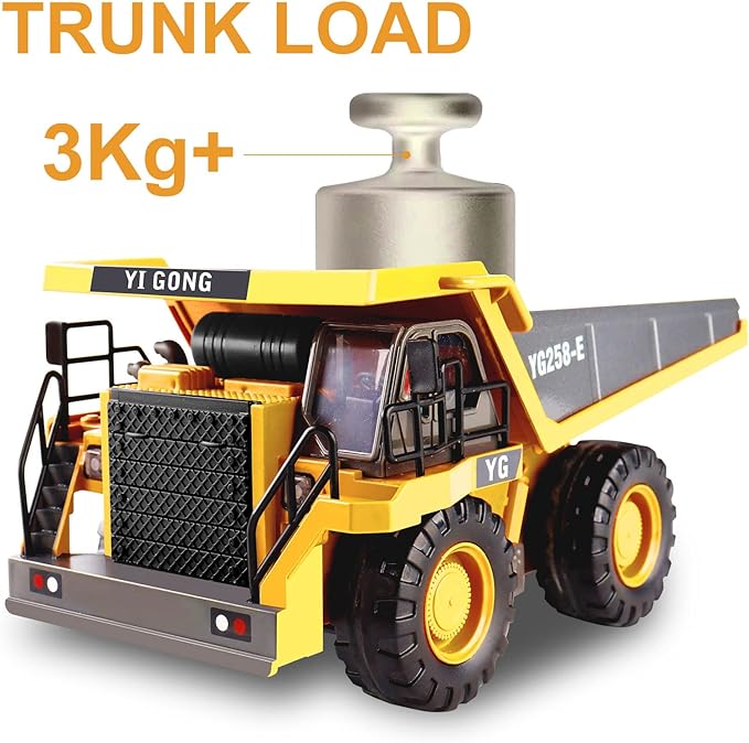 Dwi Dowellin Remote Control Dump Truck Toys for Boys 4-7,Construction Rc car with Metal Bed Lights/Sounds for Kids Age 8-12 Year Old,Ideal for Boys Age 3+