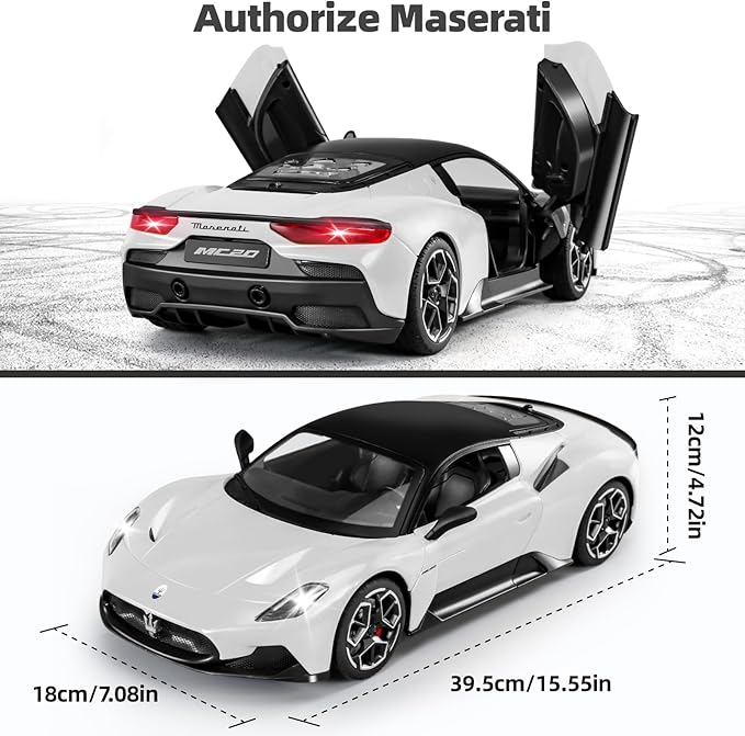 MIEBELY Maserati Remote Control Car, Openable Door 1:12 Scale Rc Toy Car 7.4V 900mAh Licensed 12Km/h Fast Rc Cars with Led Light 2.4Ghz Model Car for Adults Boys Girls Birthday Ideas Gift (White)