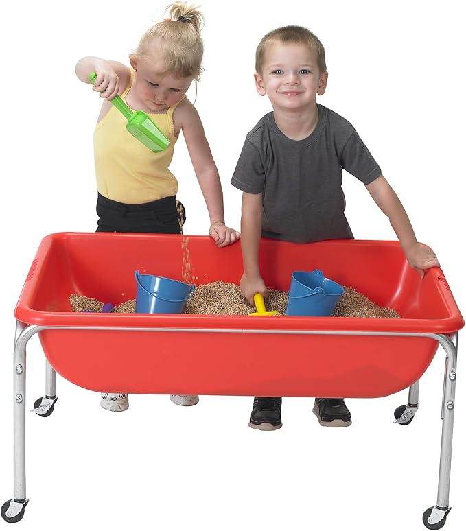 Children's Factory, 1133-18, Large Sensory Table, 18”H, Red, Kids Preschool or Playroom Sand and Water Table, Indoor and Outdoor Playground Equipment