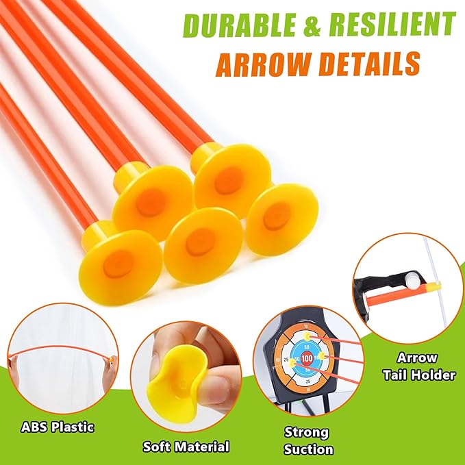 2 Pack Kids Bow And Arrow Set, with LED Light Up Archery, 20 Suction Cup Arrows, 2 Quiver, 1 Standing Target, 2 Soft Dart Guns&50 Soft Darts, Indoor Outdoor Birthday Gifts Toys for Boy Girl Ages 4-12