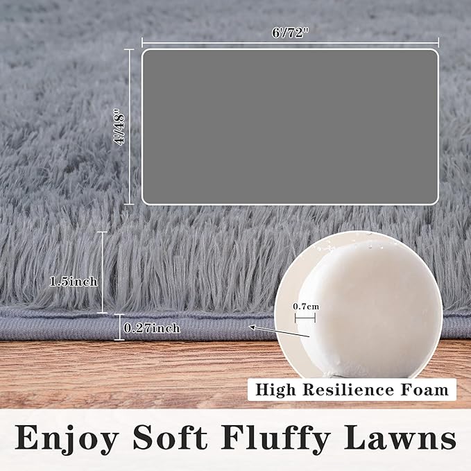 Super Fluffy 9x12 Rugs for Living Room, Modern Shag Grey Area Rugs, Soft and Cozy Plush Large Under Bed Carpet for Kids, Girls Boys and Teens Decorations for Bedroom Dorm Nursery Classroom
