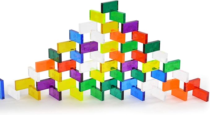 Bulk Dominoes Plastic Bulk 100pcs – Building and Stacking and Chain Reaction Toppling STEAM Toy Blocks for Kids (Clear Mix)