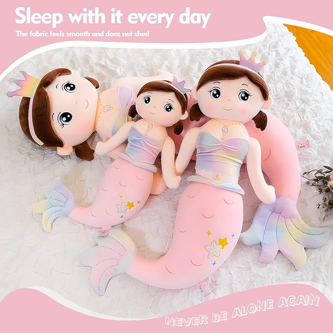 Mermaid Stuffed Animal Plush, 39.4in Cute Soft Pink Hugging Mermaid Plushies Pillow Toys Kawaii Birthday Gift for for Adults Kids Boys Girls