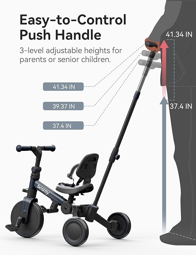 besrey 5 in 1 Toddler Bike, Toddler Tricycle for 1-3 Year Old, Trike with Push Handle, Backrest and Safety Belt, Birthday Gifts and Toys for Boys and Girls, Balance Bike