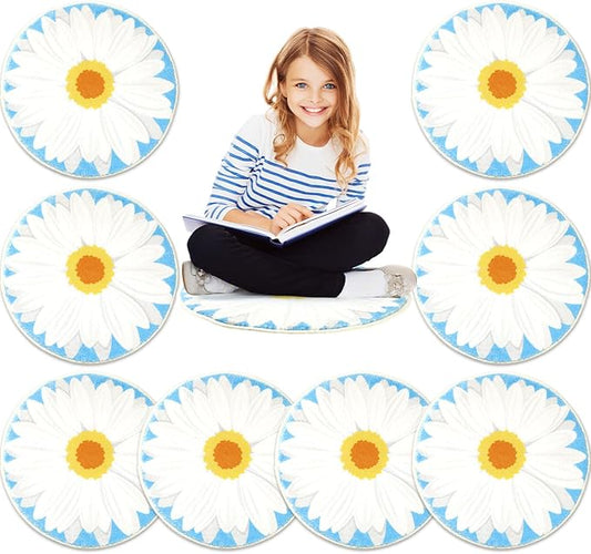 8 Pcs Classroom Carpet Kids Rug 15 x 15 Inch Back to School Supplies Round Non Slip Mat for Nursery Kindergarten Playroom Bedroom(Daisy)