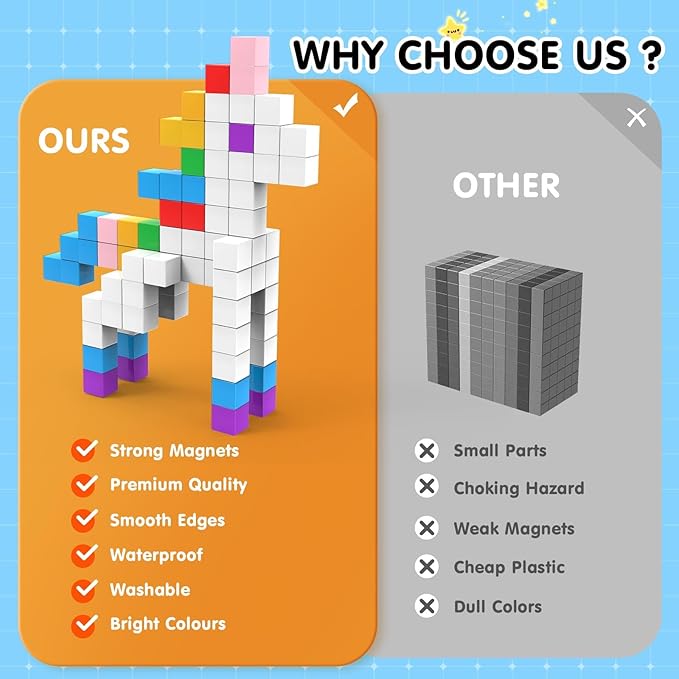 64 Pcs Magnetic Blocks, Magnet Blocks, Magnetic Cubes Blocks for Kids, Learning Educational Stem Blocks for Kids Ages 4-8