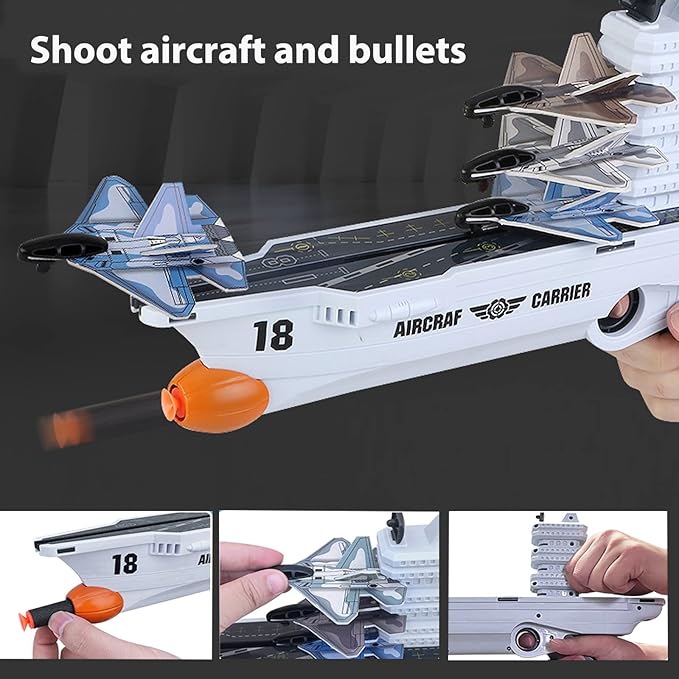 Aircraft Carrier Toy, Kids Airplane Toys, Flight Modes Foam Glider Catapult Plane Toys, Kids 3 4 5 6 7 8 9 Years Old Birthday Gifts for Outdoor Flying